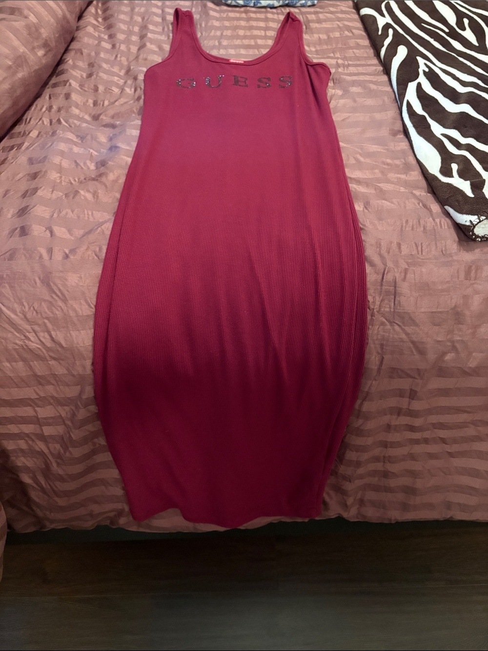 GUESS Sleeveless Ribbed Midi Dress - Burgundy